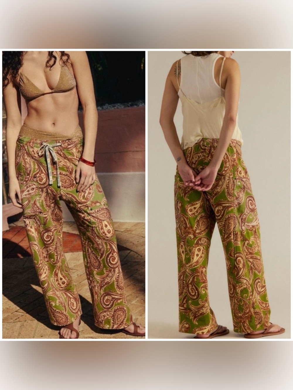 NWT Free People We The Free Jet Set Knit Printed Pull On Pants - green combo - S